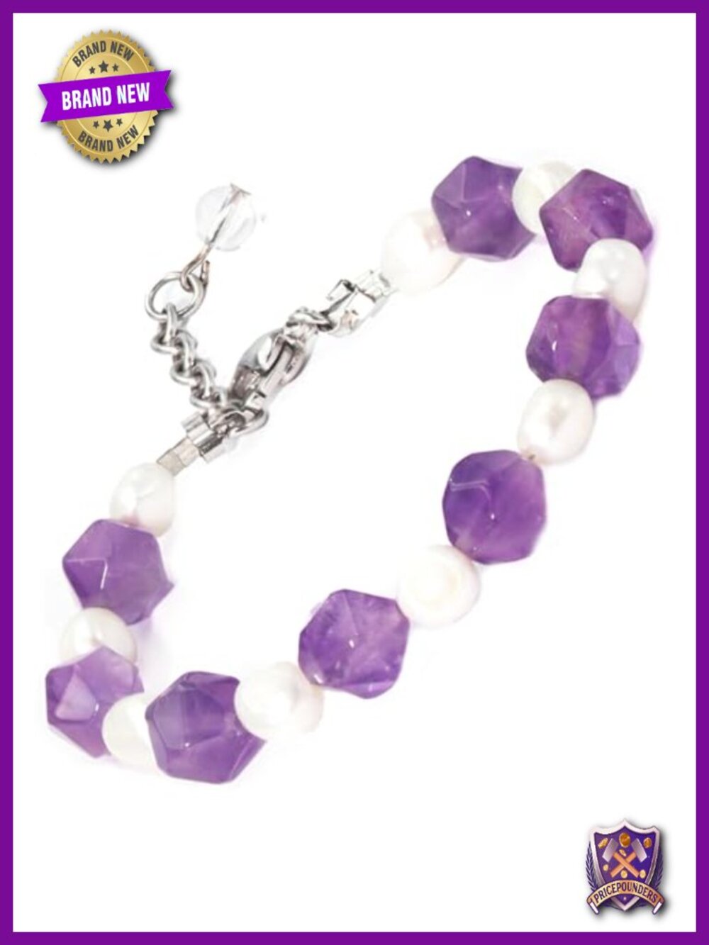 Natural Amethyst Cultured Pearl Beaded Bracelet Adjustable Women's Healing